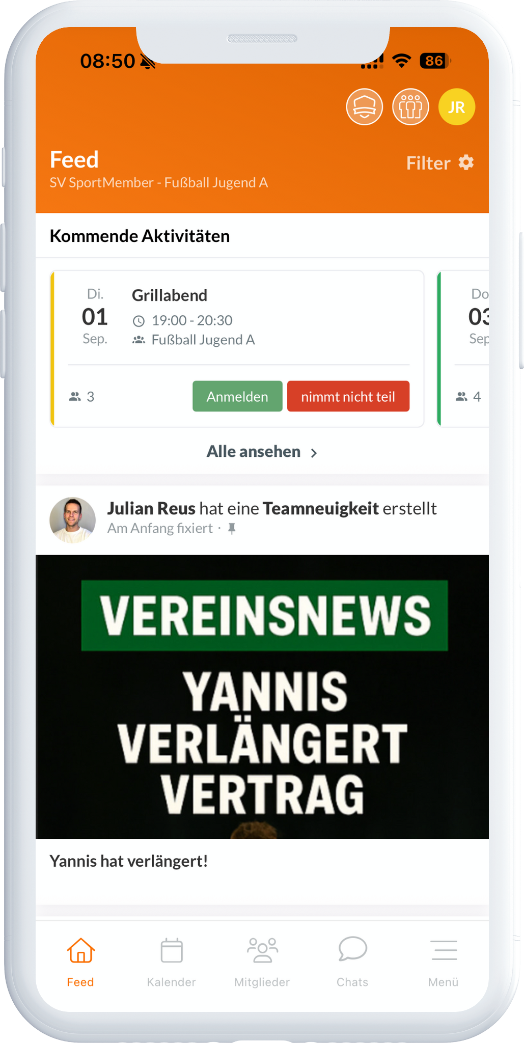 Die SportMember Vereins-App: Feed und Vereinsleben